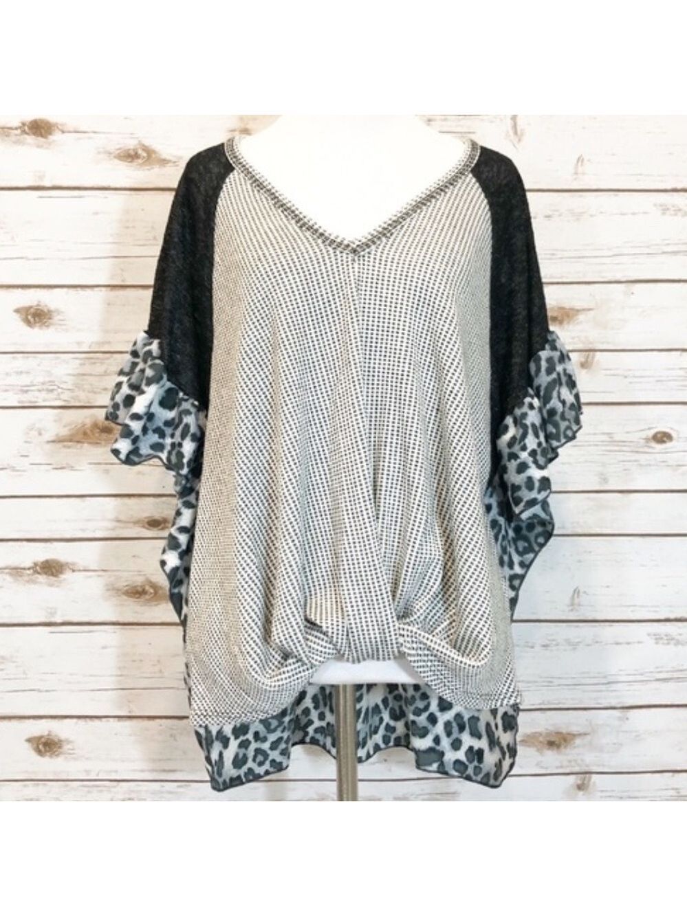 Chrysanthemum Animal Print Mixed Media Blouse NWOT